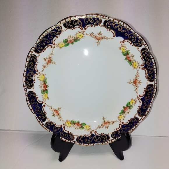 2 England Royal Standard Bone China 8” Plate Style RSD20 Cobalt Blue Gold Swirls - Picture 2 of 10